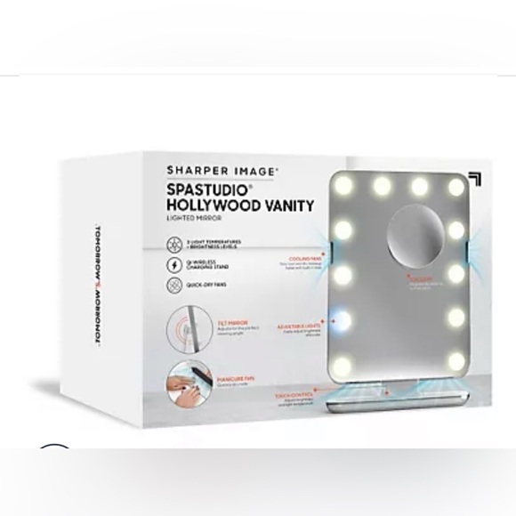 SHARPER IMAGE SPA SUDIO HOLLYWOOD VANITY MIRROR WITH FANS WHITE/CROME - Picture 4 of 8